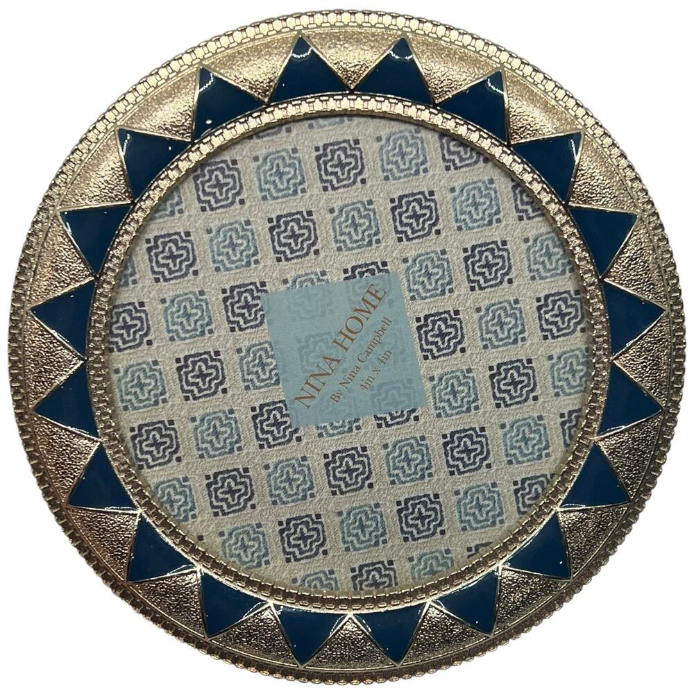 Nina Campbell 4x4 Navy Gold Photo Frame Geometric Pattern